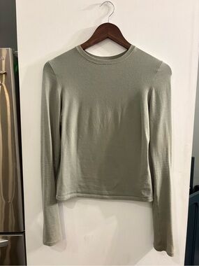 Skims Sage green cotton jersey long Sleeve Crewneck Top